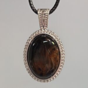 Beautiful Handmade~Natural Fire Agate Cabachon Bezeled Pendant/ Necklace